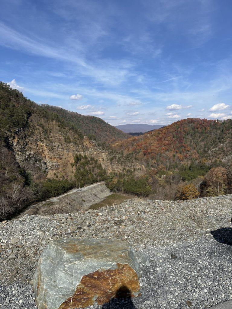 Looking off Watauga Dam toward the pump house.